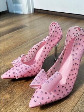 Public Desire Pink Rhinestone Bow Heels